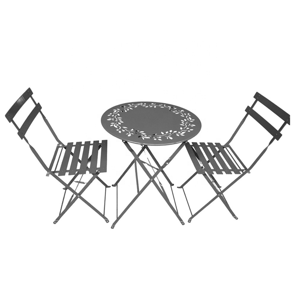 2023 Outdoor popular Italy  Bistro Set, patio coffee shop Steel Folding Dining Table and Chairs Garden Backyard Furniture Set