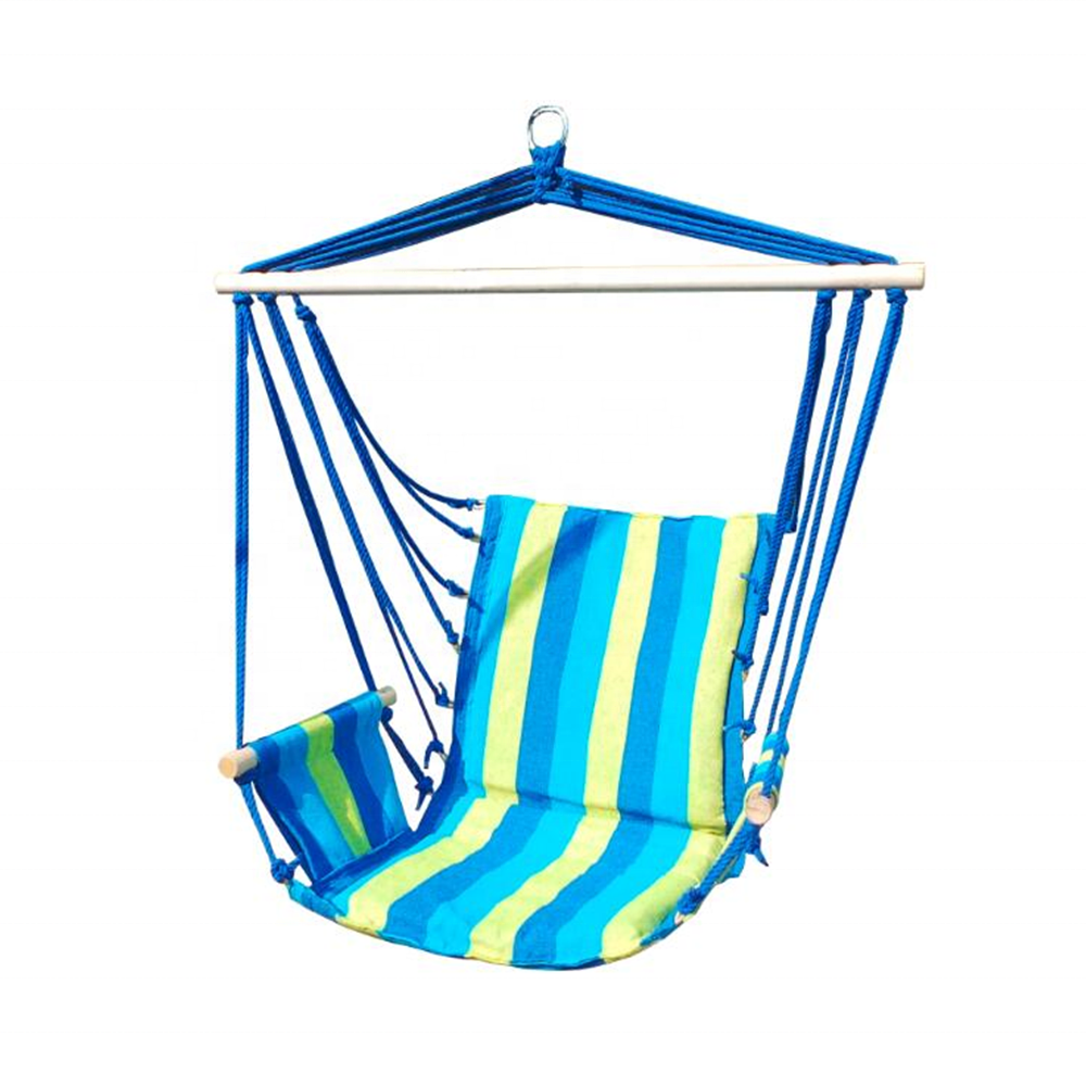 2024 Outdoor Canvas Hanging Hammock single seat Rope Swing Seat Chair with wooden bar with footrest