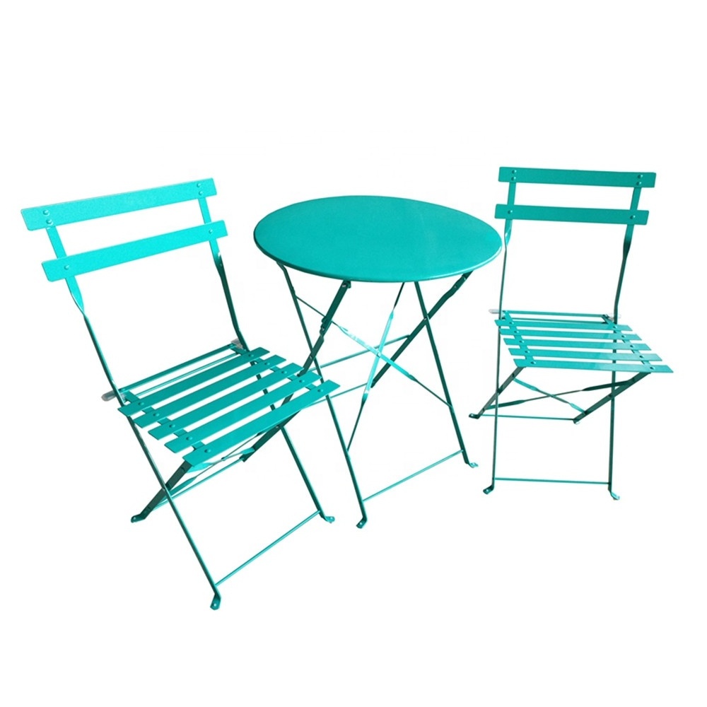 2023 Outdoor popular Italy  Bistro Set, patio coffee shop Steel Folding Dining Table and Chairs Garden Backyard Furniture Set