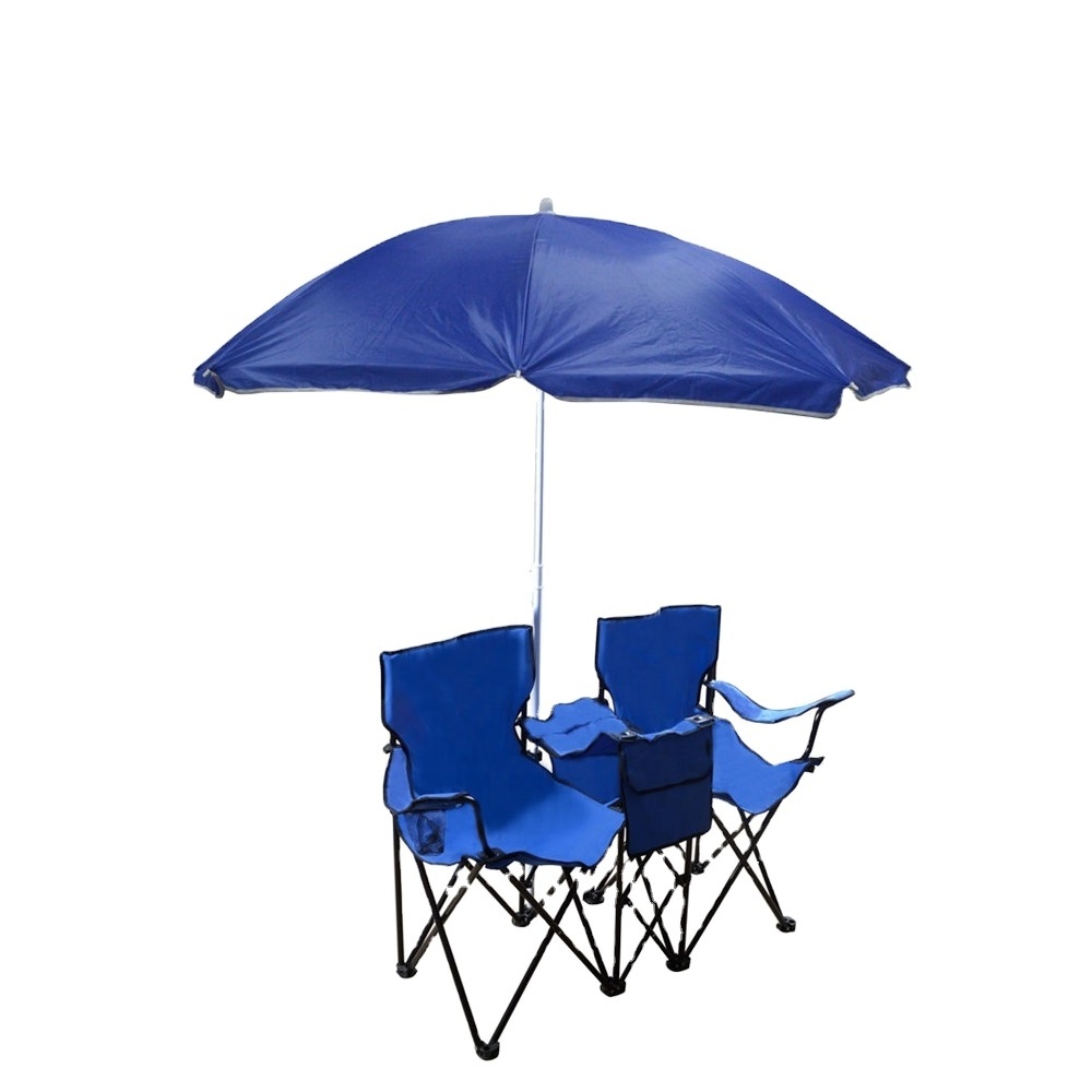 Outdoor garden picnic portable Double seat camping portable folding chair with umbrella