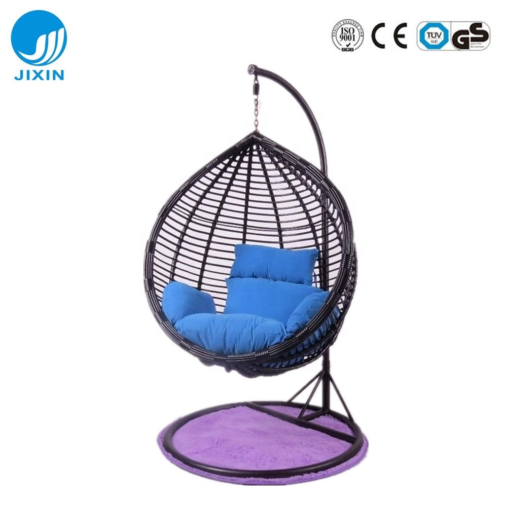 Indoor outdoor furniture Patio rattan wicker double seat hanging egg swing chair with metal stand