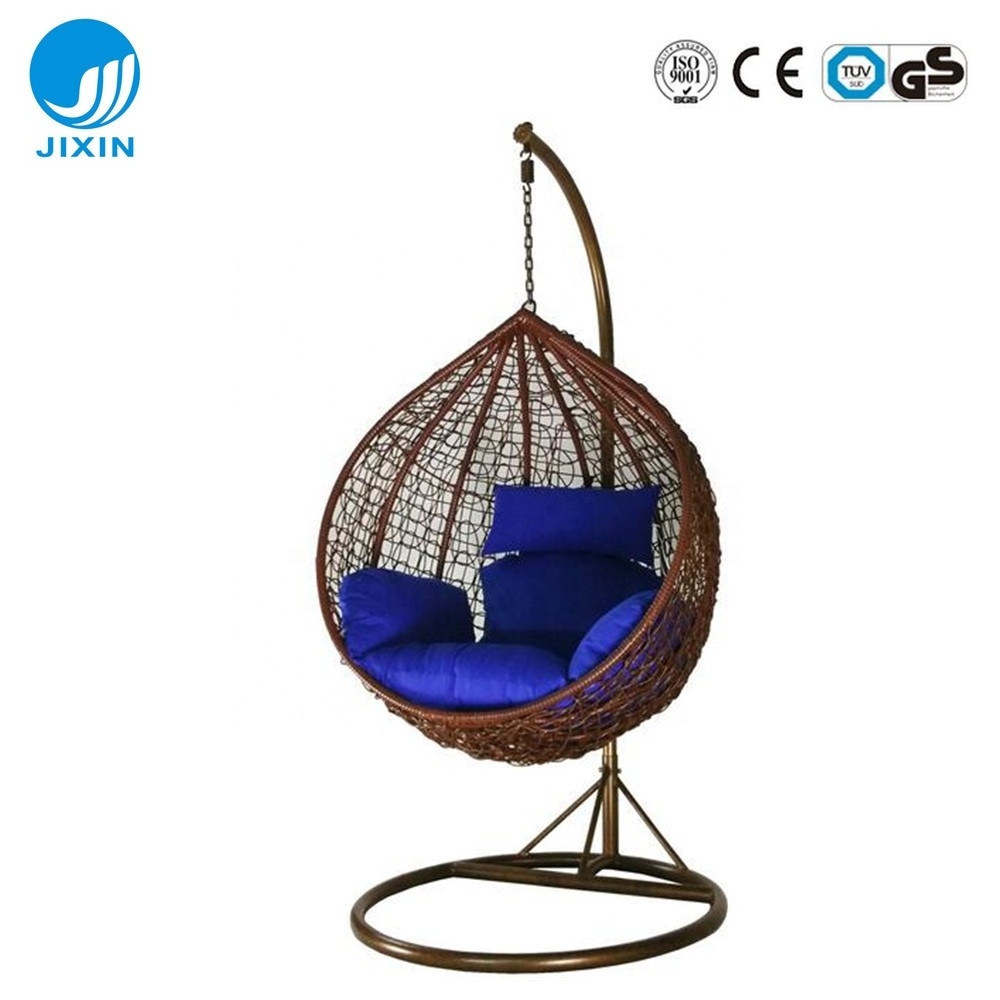 Indoor outdoor furniture Patio rattan wicker double seat hanging egg swing chair with metal stand