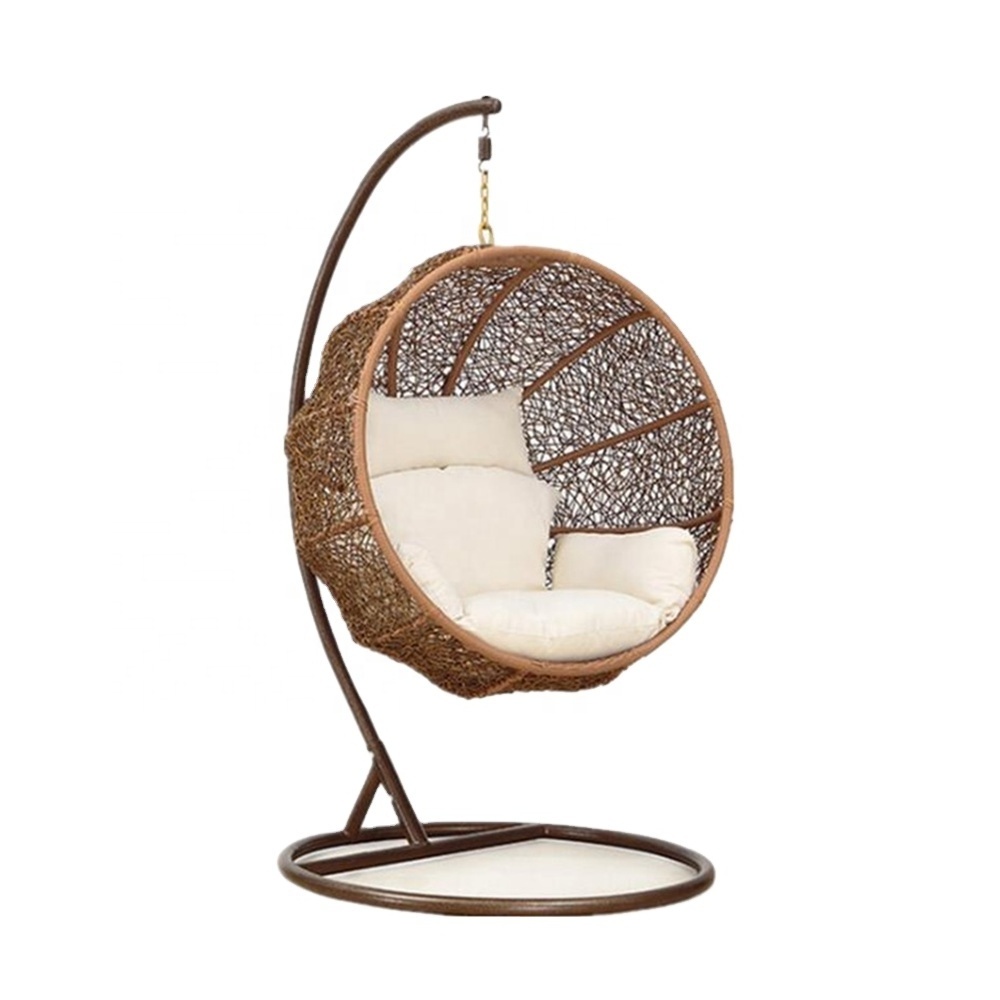 Indoor outdoor garden furniture High quality Patio PE rattan wicker Semi circle sofa hanging egg swing chair