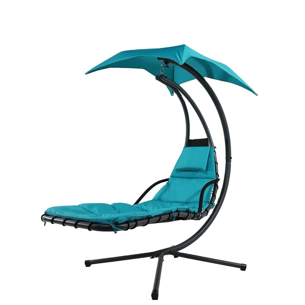 2024 Hanging Chaise Lounger Chair with Umbrella Garden Air Porch Arc Stand Floating Swing Hammock Chair with canopy