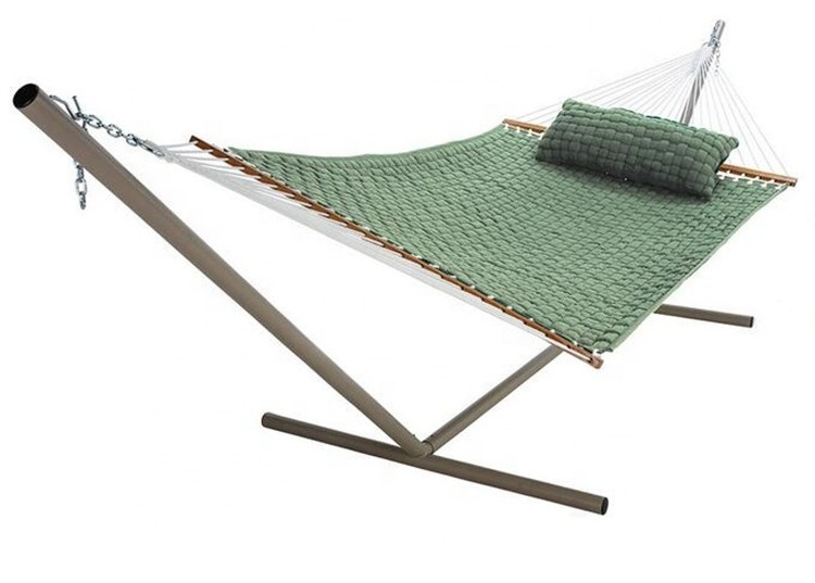 Outdoor equipment Best seller Garden leisure quilted double portable hammock folding beds with wooden stand