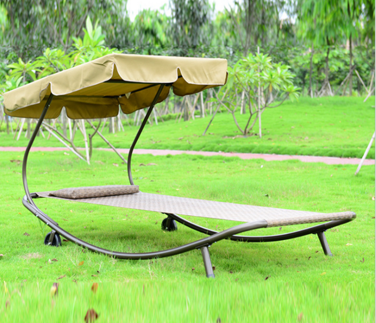 Outdoor Garden Patio Hammock steel pool sunbed Lounger with Sun Shade with wheels