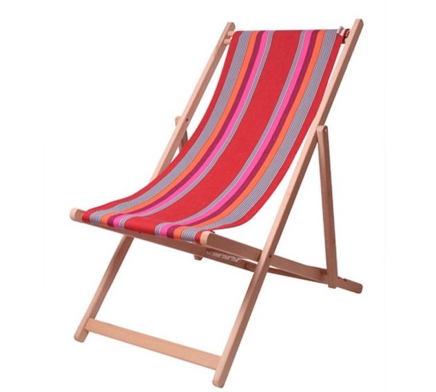 Indoor Outdoor stripe beech pine single seat folding wooden deck chair beach chair garden furniture