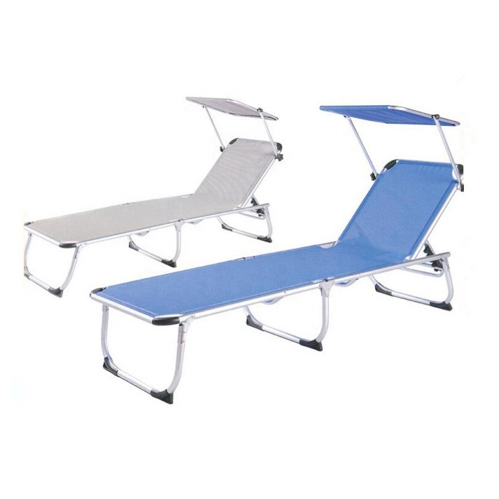 Outdoor steel Aluminum sun beach lounger poolside sun lounge folding bed with canopy