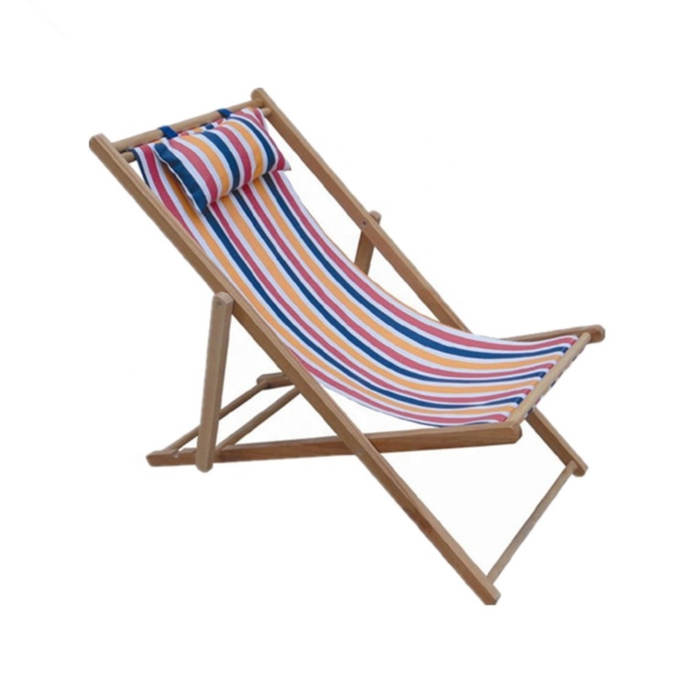 Popular Outdoor folding canvas 600D Oxford comfortable wooden beech pine deck beach chair