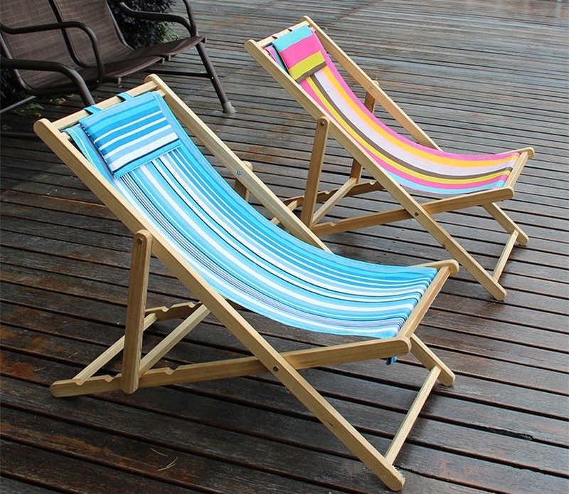 Popular Outdoor folding canvas 600D Oxford comfortable wooden beech pine deck beach chair