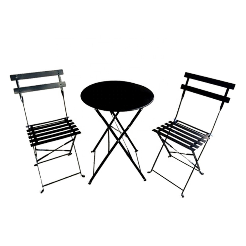 2023 Outdoor popular Italy  Bistro Set, patio coffee shop Steel Folding Dining Table and Chairs Garden Backyard Furniture Set