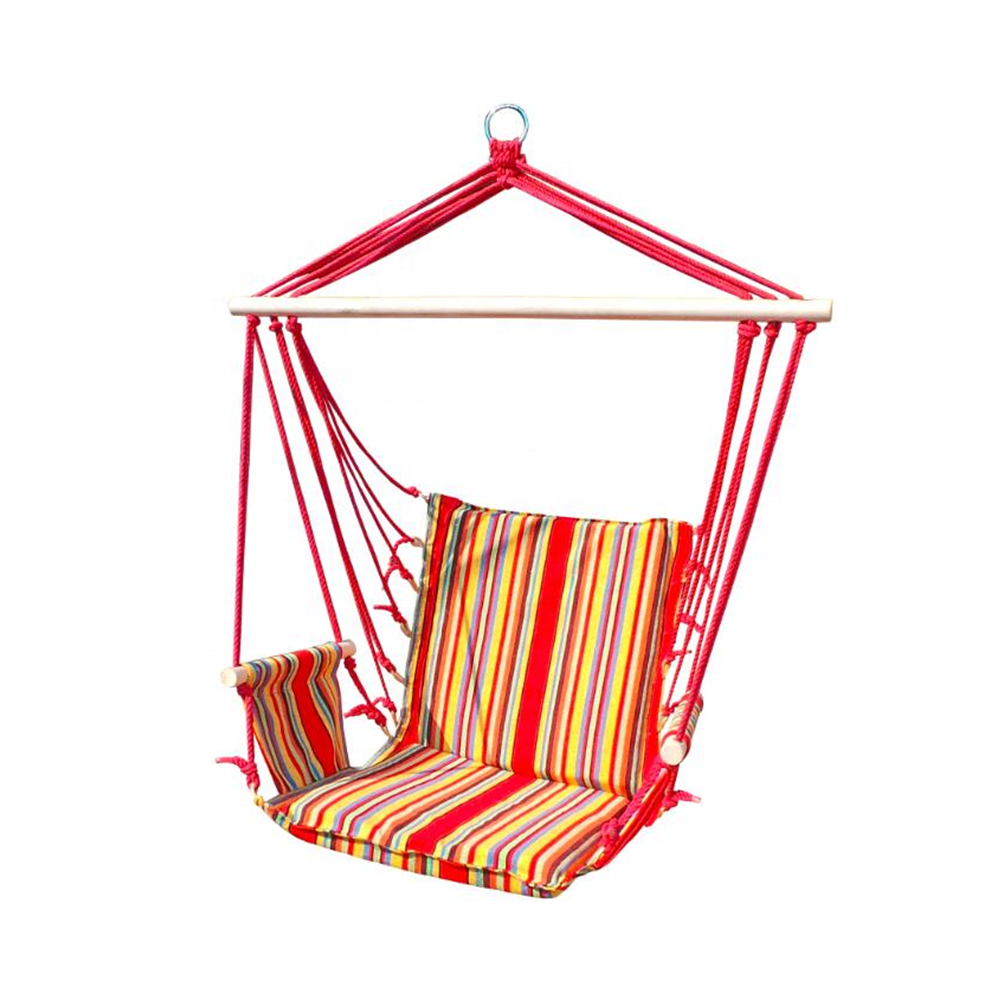 2024 Outdoor Canvas Hanging Hammock single seat Rope Swing Seat Chair with wooden bar with footrest