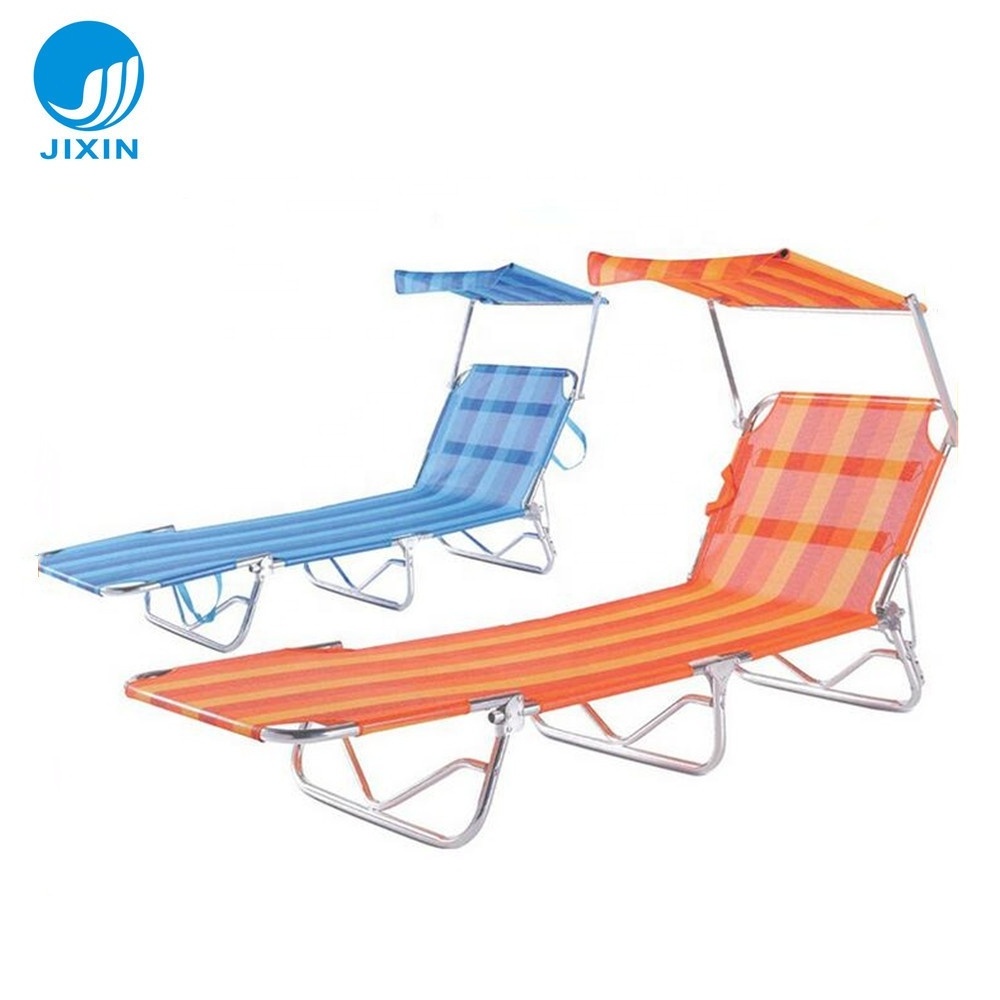 Outdoor steel Aluminum sun beach lounger poolside sun lounge folding bed with canopy