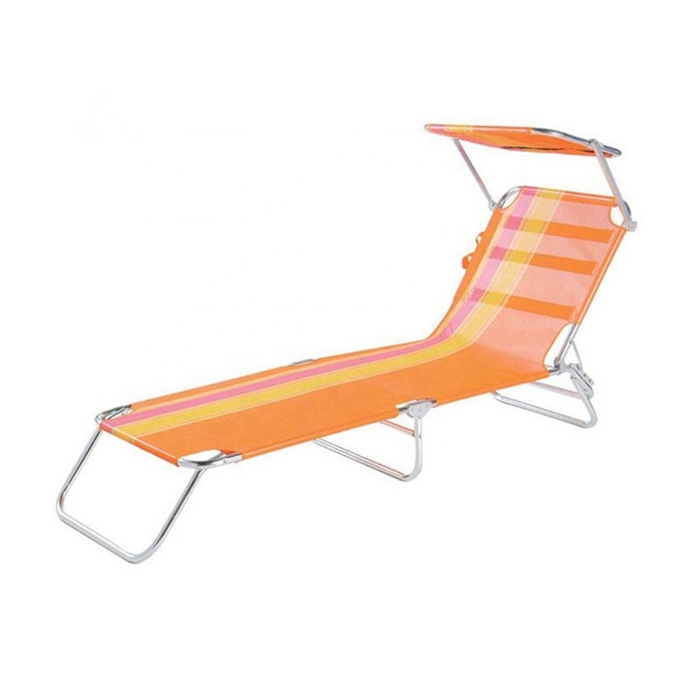 Outdoor steel Aluminum sun beach lounger poolside sun lounge folding bed with canopy