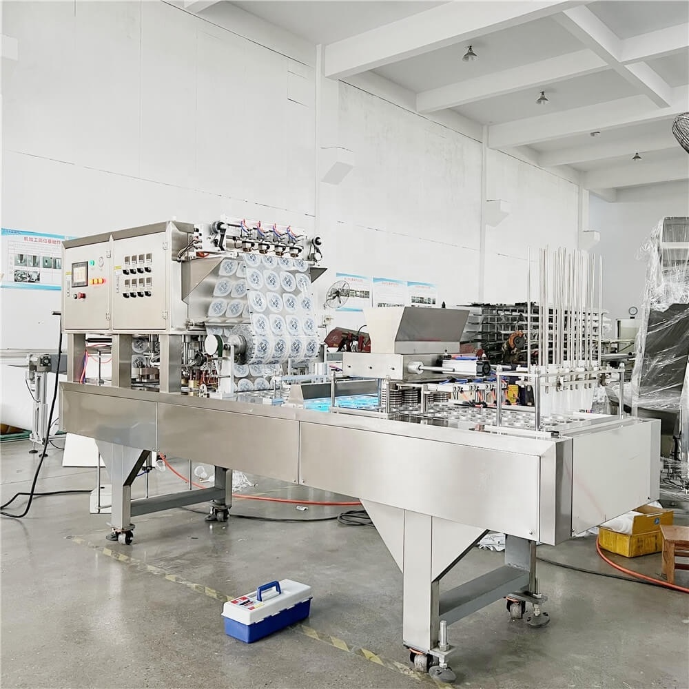 Automatic communion paper pe plastic tray cream yogurt yoghurt water cup filling and sealing machine