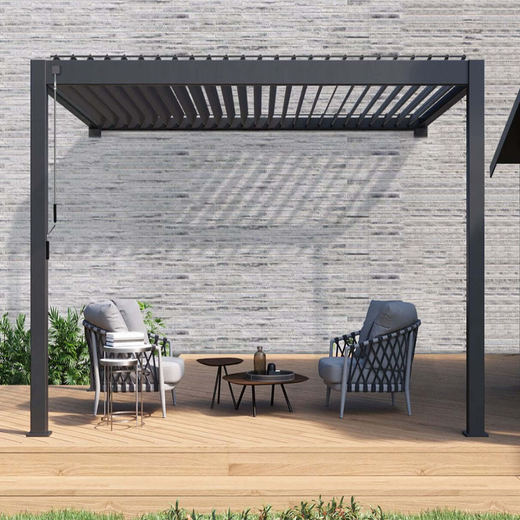 Outdoor Louvered Pergola Sun Shade Shelter Outside Canopy with Metal Adjustable Roof for Pool Hot Tub Beach Deck Backyard Patio