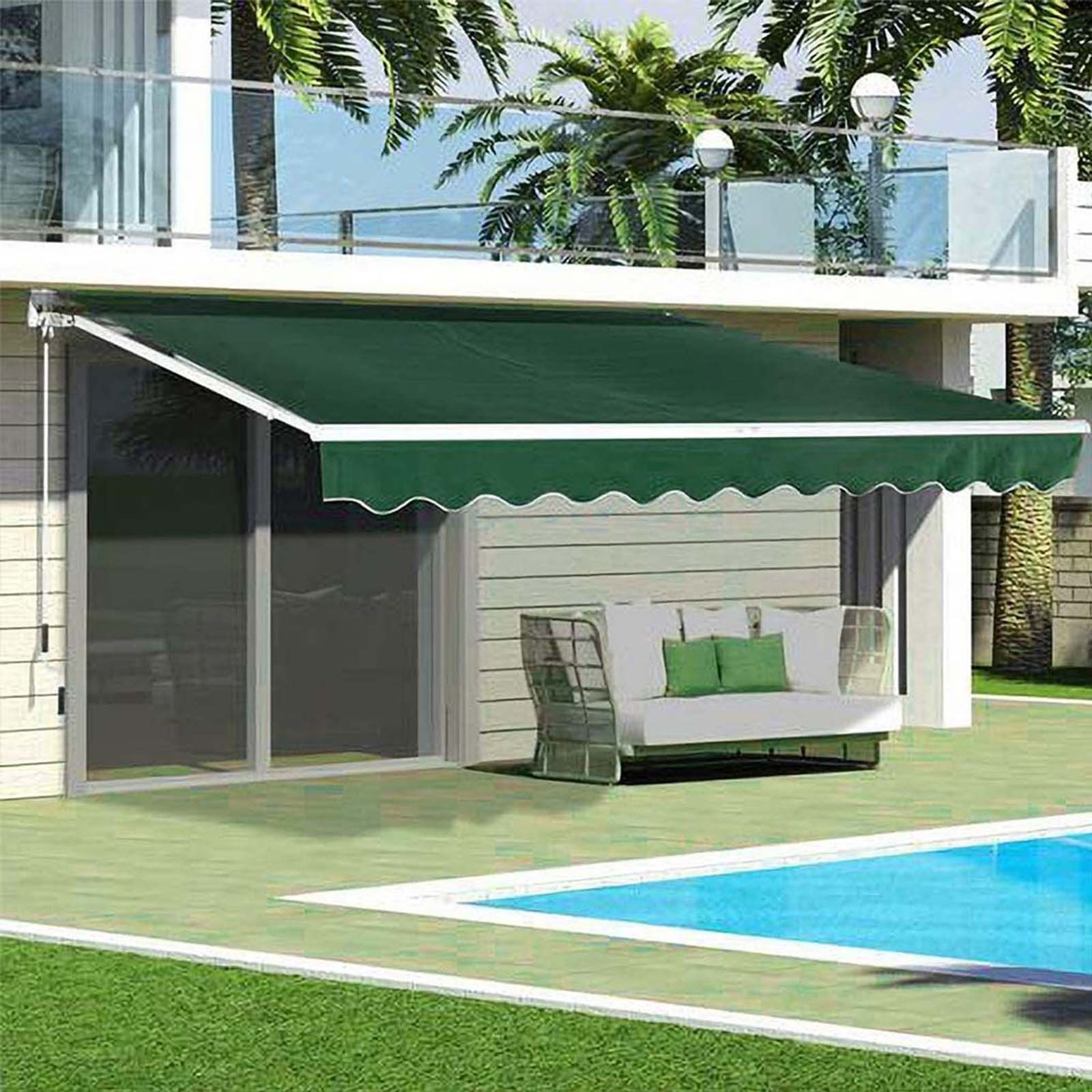 Manual Awning Retractable Outdoor Patio Garden Polyester Sun Shade Cover Water Resistant Sunshade Canopy Awning Cover