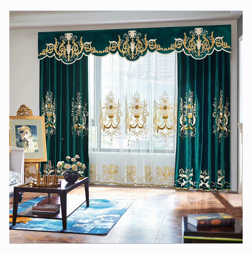 Customized Classic Royal Quality Blackout Luxury Curtains With Valance For The Living Room