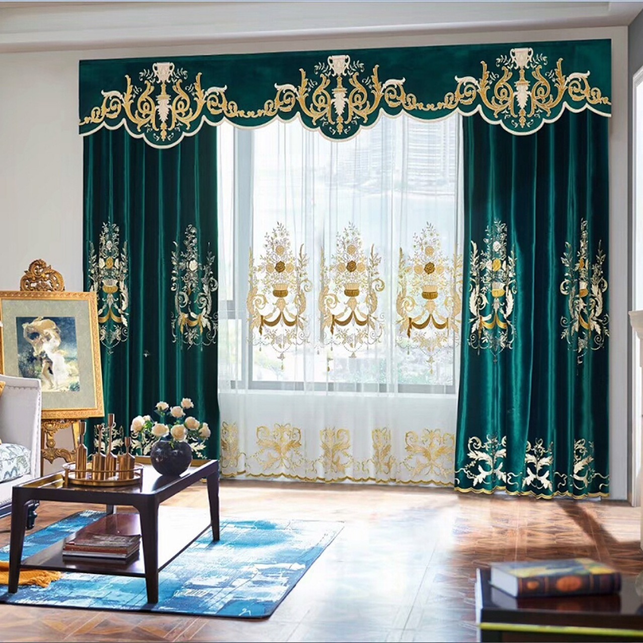 Customized Classic Royal Quality Blackout Luxury Curtains With Valance For The Living Room