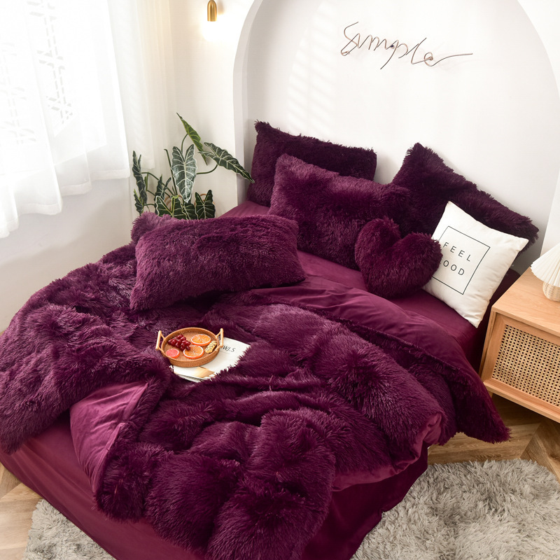 High Quality Mink Wool Queen Comforter Ensemble Drap De Lit Popular Quilt Cover Warm Colcha 4 Pieces Bedding Set