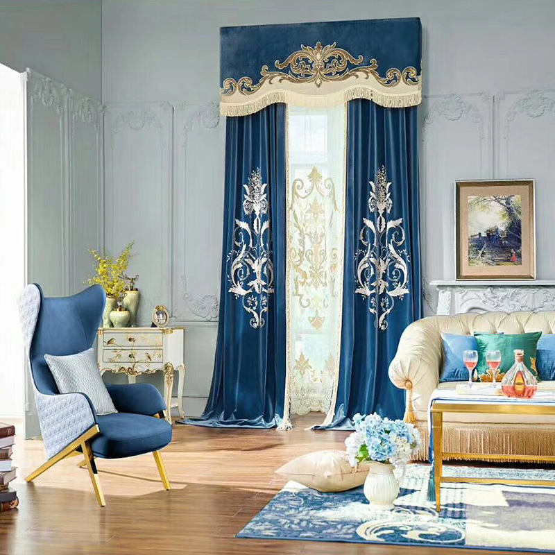 Customized Classic Royal Quality Blackout Luxury Curtains With Valance For The Living Room