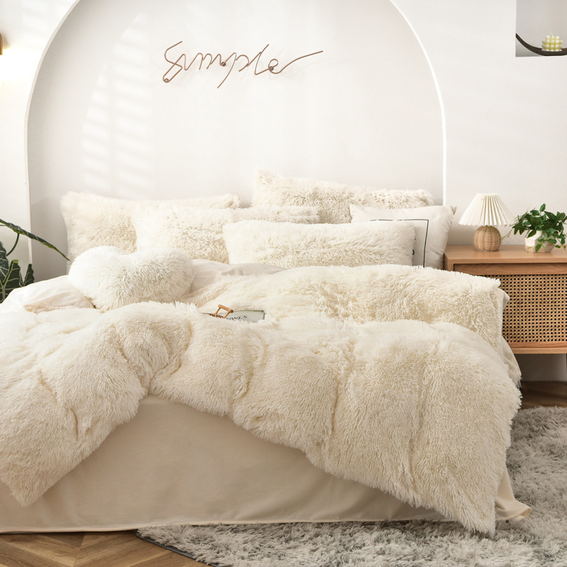 High Quality Mink Wool Queen Comforter Ensemble Drap De Lit Popular Quilt Cover Warm Colcha 4 Pieces Bedding Set