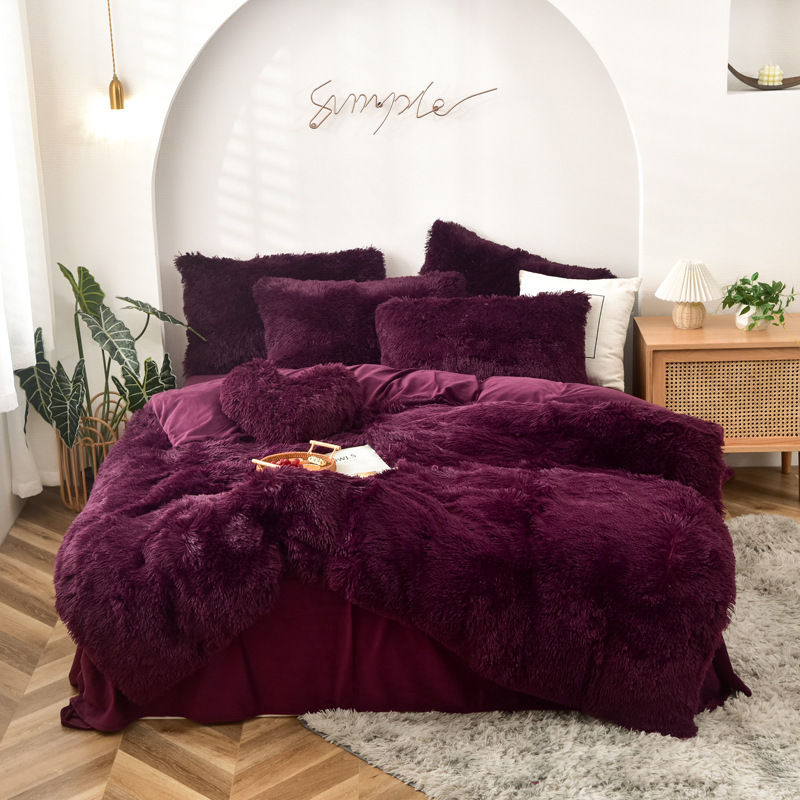 High Quality Mink Wool Queen Comforter Ensemble Drap De Lit Popular Quilt Cover Warm Colcha 4 Pieces Bedding Set