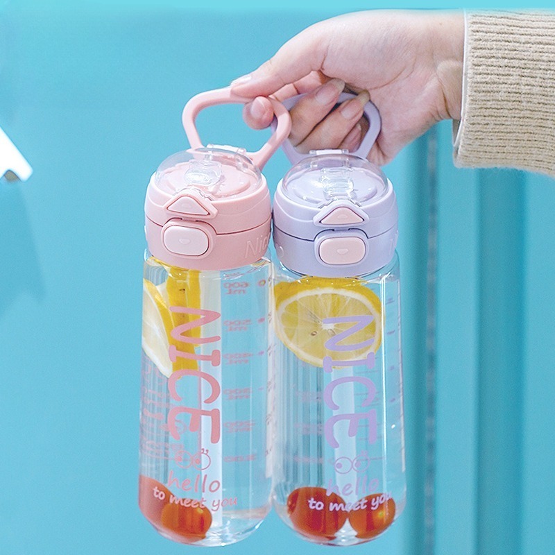 One double cup, large capacity plastic cup, portable handle, portable cup, food grade straw cup, two sets