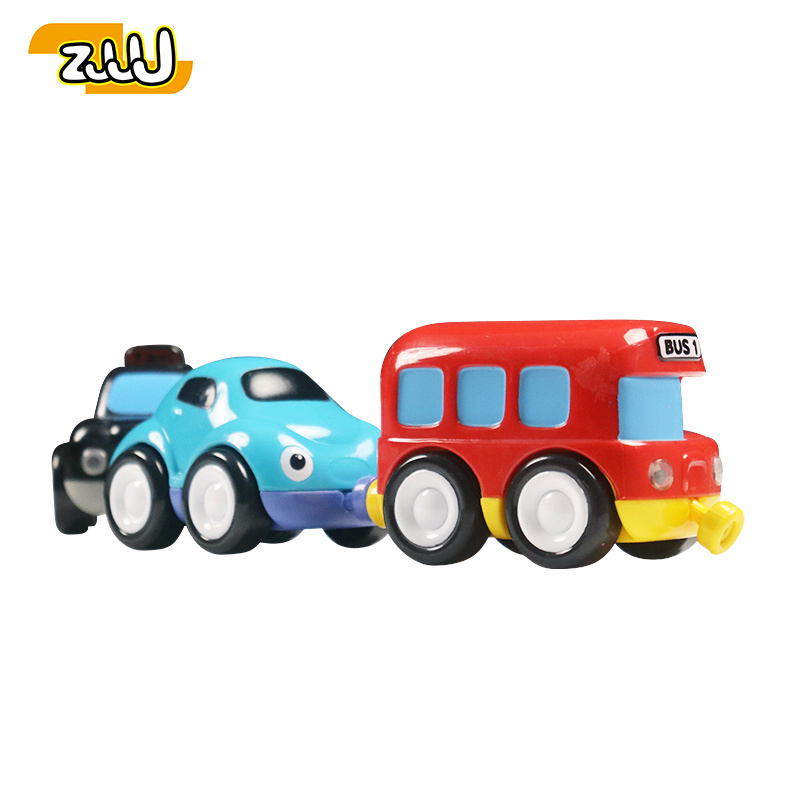 Zhansheng Custom Eco-Friendly Abs Bulk Connectable removable 3pcs Cartoon Bus Small Magnetic Toy Car For kid