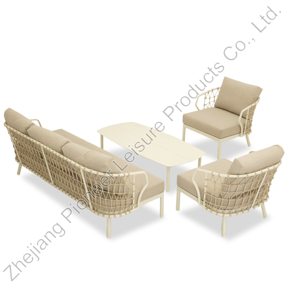 2023 New Arrival Modern Beige Rope weave Garden Sofa Seats For Patio