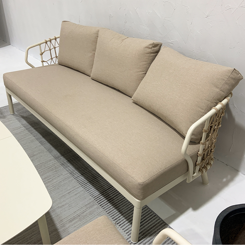 2023 New Arrival Modern Beige Rope weave Garden Sofa Seats For Patio