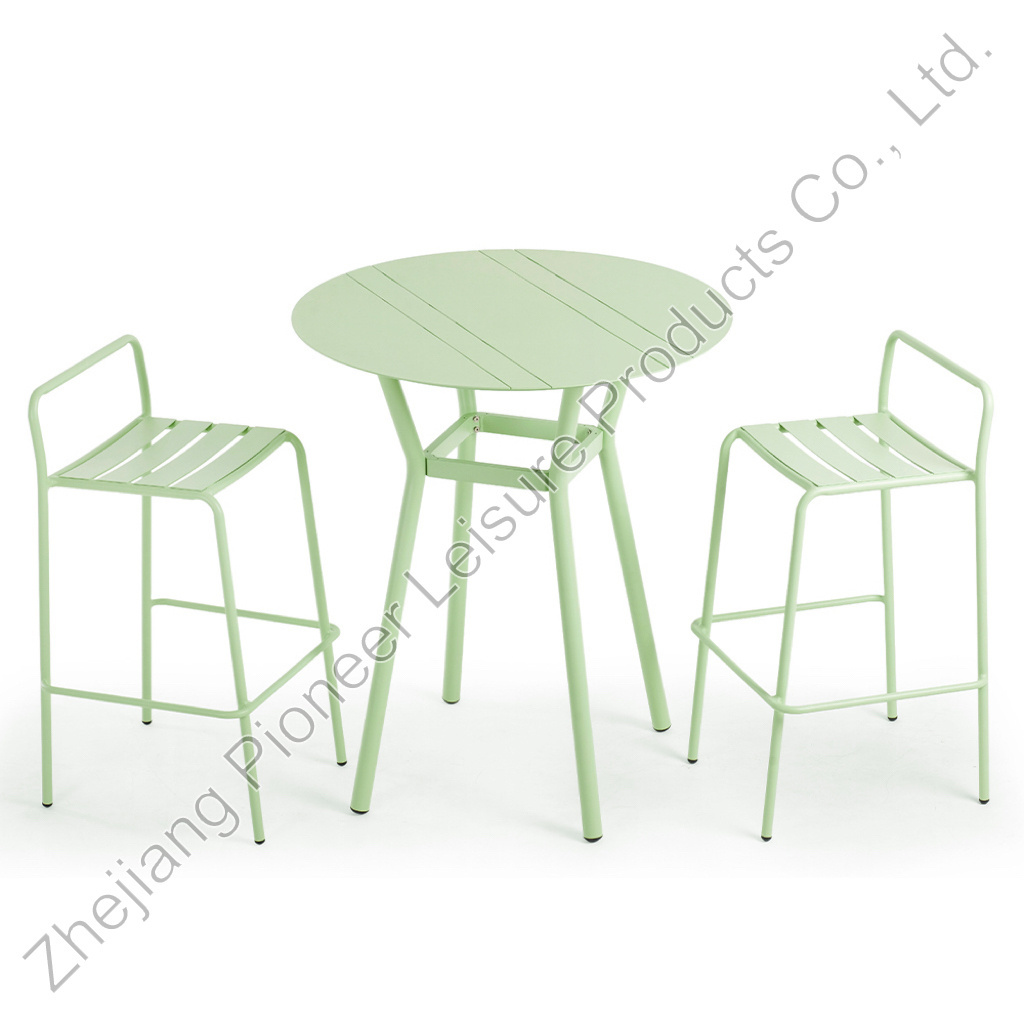 Factory Direct New Arrival Small MOQ Bistro Set 3 Piece Outdoor Aluminum Bar Table And Chairs Set For Restaurant Hotel