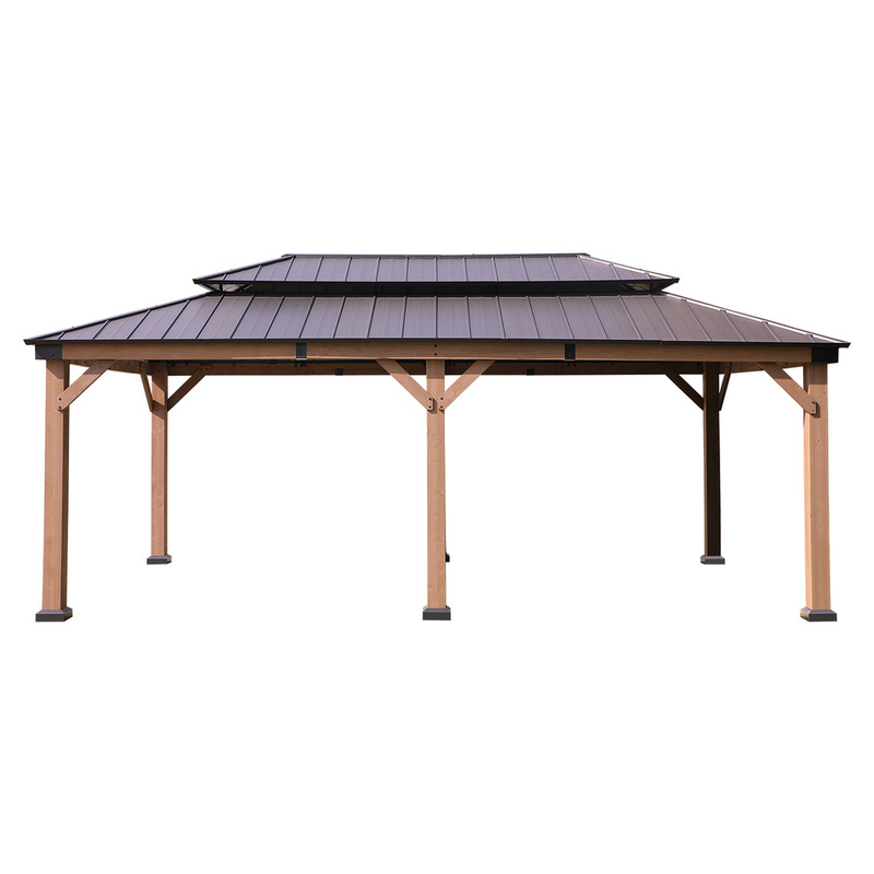 Luxury Outdoor Patio 12*20 ft. Cedar Framed Galvanized Steel Double Roof Hardtop Gazebo for Hotel