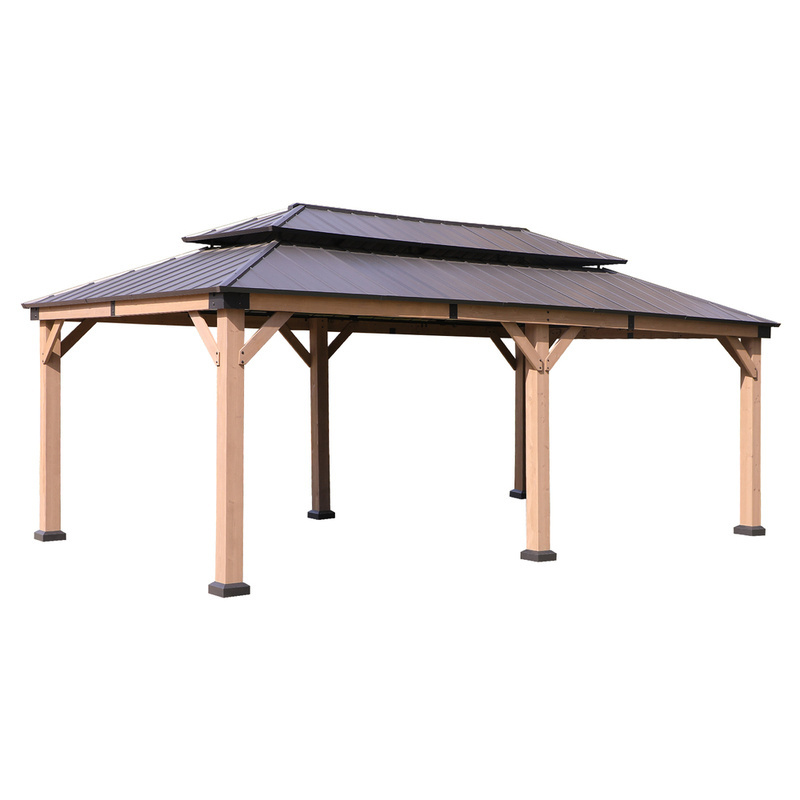 Luxury Outdoor Patio 12*20 ft. Cedar Framed Galvanized Steel Double Roof Hardtop Gazebo for Hotel