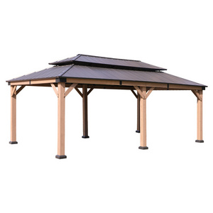 Luxury Outdoor Patio 12*20 ft. Cedar Framed Galvanized Steel Double Roof Hardtop Gazebo for Hotel