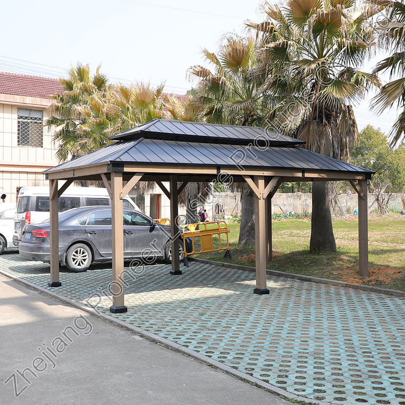 Luxury Outdoor Patio 12*20 ft. Cedar Framed Galvanized Steel Double Roof Hardtop Gazebo for Hotel