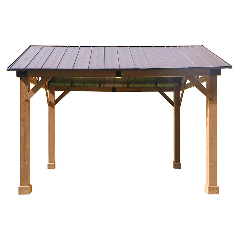 10*12ft Herringbone Cedar Framed Galvanized Outdoor Steel Hardtop Gazebo With Single Roof