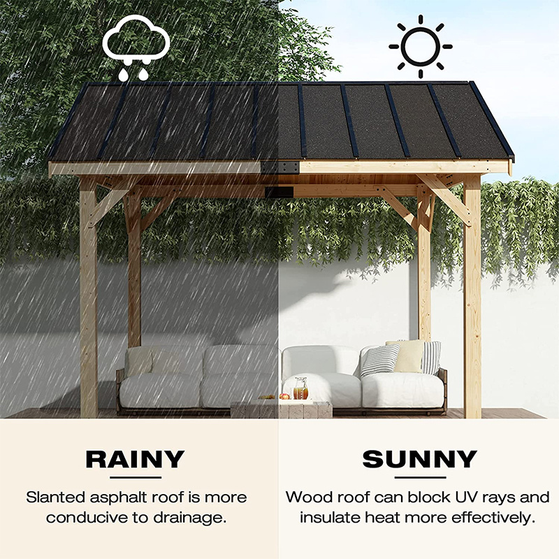 10*12ft Herringbone Cedar Framed Galvanized Outdoor Steel Hardtop Gazebo With Single Roof