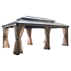 Factory Directly Outdoor Living 12*20 ft. Cedar Framed Double Roof Steel Hardtop Gazebo with Curtains and Netting for Patio