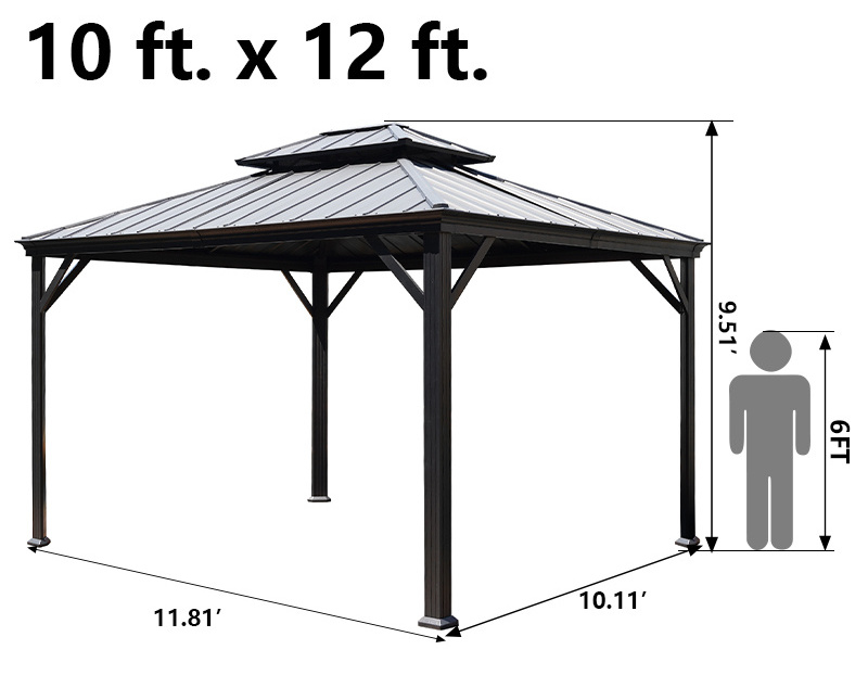 Amazon Good Review Permanent Aluminum Frame Double Roof Shade Structures 10x12 Gazebos For Backyard Hotel Villa