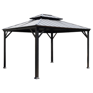 Amazon Good Review Permanent Aluminum Frame Double Roof Shade Structures 10x12 Gazebos For Backyard Hotel Villa