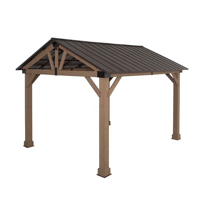 10 X 12 ft Outdoor Cedar Framed Galvanized Steel Double Roof Wood hardtop wooden Gazebo for Backyard