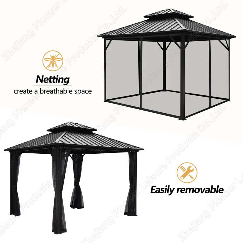 Clearance Patio Classic Gazebo Outdoor Hardtop Promotional Steel Double Roof Gazebo 10x10 ft. For Backyard