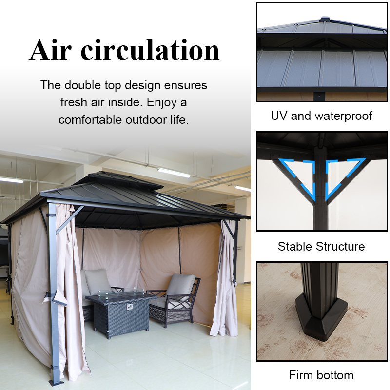 Clearance Patio Classic Gazebo Outdoor Hardtop Promotional Steel Double Roof Gazebo 10x10 ft. For Backyard