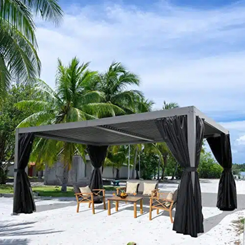 Most Popular Modern Patio Pergola Gazebo 10x13 ft. Aluminum Adjustable Outdoor Louvered Pergola With Curtains And Netting