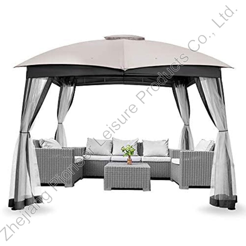 Outdoor Double Vent Canopy With Netting Screen Heavy Duty Steel Patio Gazebo 10x10 For Deck Backyard