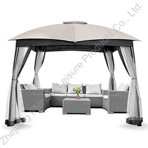 Outdoor Double Vent Canopy With Netting Screen Heavy Duty Steel Patio Gazebo 10x10 For Deck Backyard