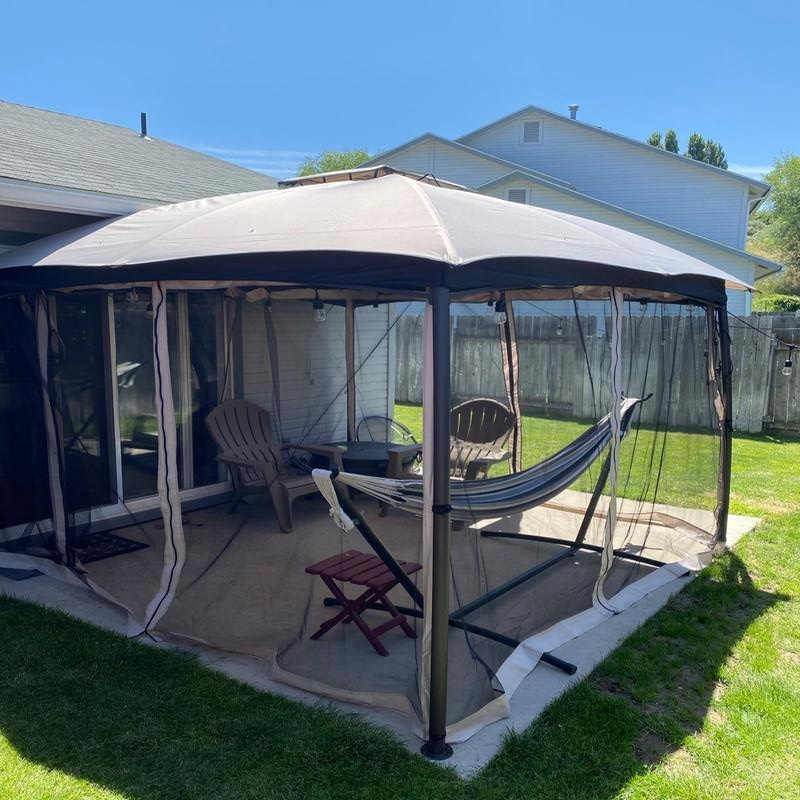 Outdoor Double Vent Canopy With Netting Screen Heavy Duty Steel Patio Gazebo 10x10 For Deck Backyard