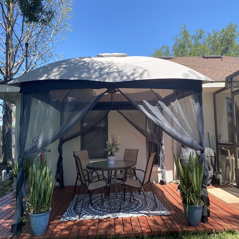 Outdoor Double Vent Canopy With Netting Screen Heavy Duty Steel Patio Gazebo 10x10 For Deck Backyard