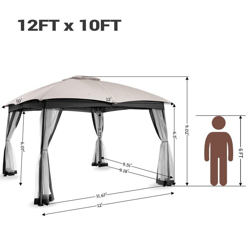 Customized Gazebos and Pergolas Waterproof And Portable Patio Gazebo 10x12 With Privacy Netting for Outdoor Living